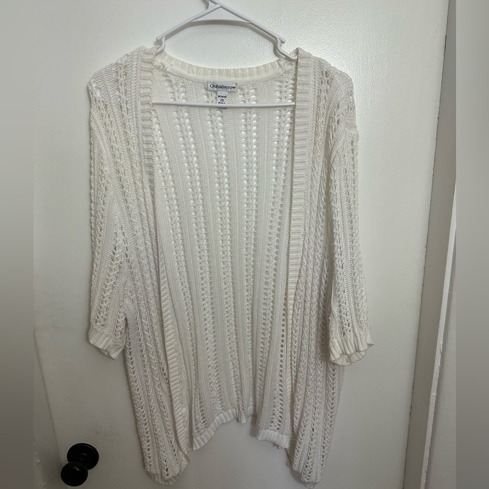 White 2X Croft & Barrow knit short sleeve cardigan